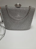 Silver glittering fashionable silver clutch for wedding brides and parties with handle and chain for over the shoulder