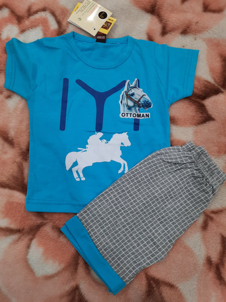 Baby suit in 2 pcs pants and shirt in blue color