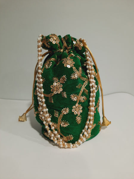 Green clutch for weddings and parties with beaded chain