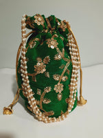 Green clutch for weddings and parties with beaded chain