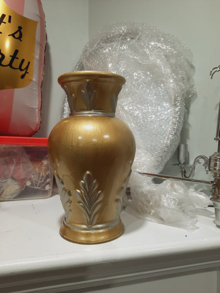 Hand Painted ceramic vase in golden and silver paint