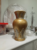 Hand Painted ceramic vase in golden and silver paint