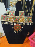 Meena jewelry set for Wedding party in golden base and meena color