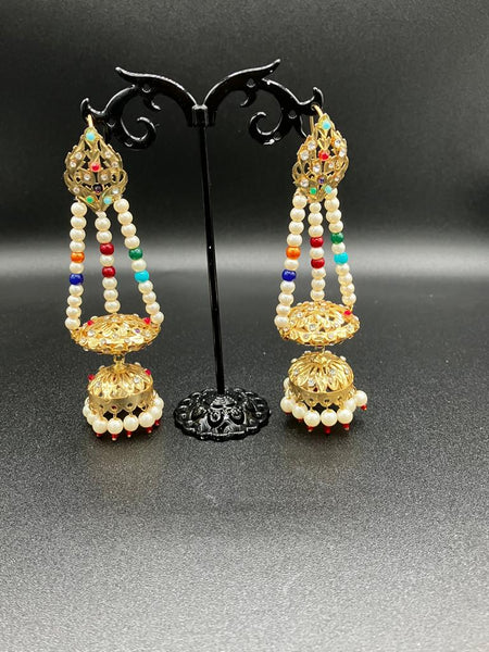 Nauratan hand crafted jhumkay with polki work earrings