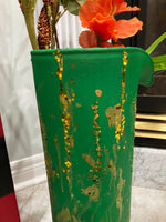 Painted glass vase in Green color with sequin and golden print touch