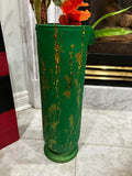 Painted glass vase in Green color with sequin and golden print touch
