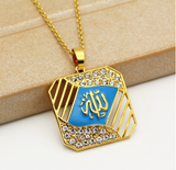 Arab Islamic Muslim Rune Shape Pendant Necklace Women's Necklace Crystal Inlaid Pendant Religious Rune Amulet Accessory Jewelry