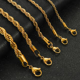 2/3/4/5/6mm Rope Chain Necklace Stainless Steel Never Fade Waterproof Choker Men Women Jewelry Gold Color Plated Chains Gift