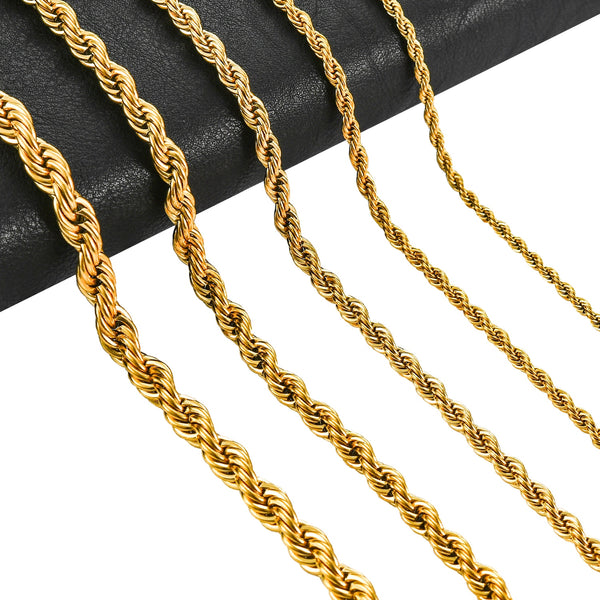 2/3/4/5/6mm Rope Chain Necklace Stainless Steel Never Fade Waterproof Choker Men Women Jewelry Gold Color Plated Chains Gift