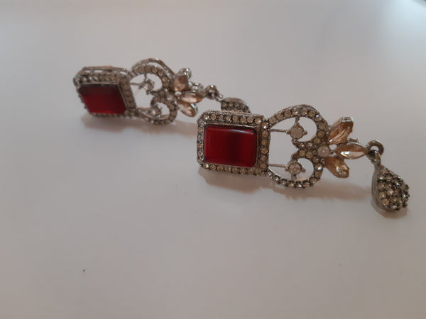 Red Big sized Earrings with silver base - NS-SLVCBG - NATASHAHS
