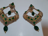 Green stones Spade Style Earrings with Gold-plated Base - NATASHAHS