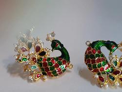 Green & Red Peacock Earrings - NATASHAHS