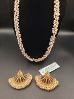 Golden half chrysanthemum gajra beats earrings with heavy beads necklace