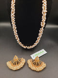 Golden half chrysanthemum gajra beats earrings with heavy beads necklace