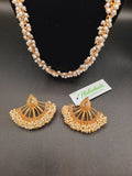 Golden half crysanthemum sape earrings with heavy beads necklace