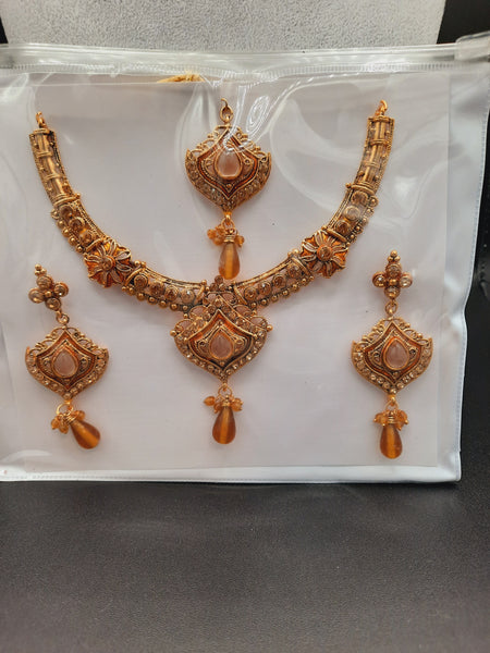 Indian Wedding party jewelry sets in golden base and meena color