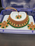 Bridal Jewelry in Golden base with green and off white stones combination
