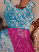 Stitched Banarsi sleeveless indian saree available