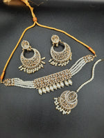 Hyderabadi gold plated jewelry set with choker, earrings &teeka - NATASHAHS
