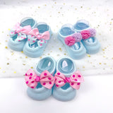 3 pairs of Infant Newborn Baby Girls Slipper Lace Flowers Socks Headband Gift Foot Socks Accessories Photo Props For 0-3 Babies