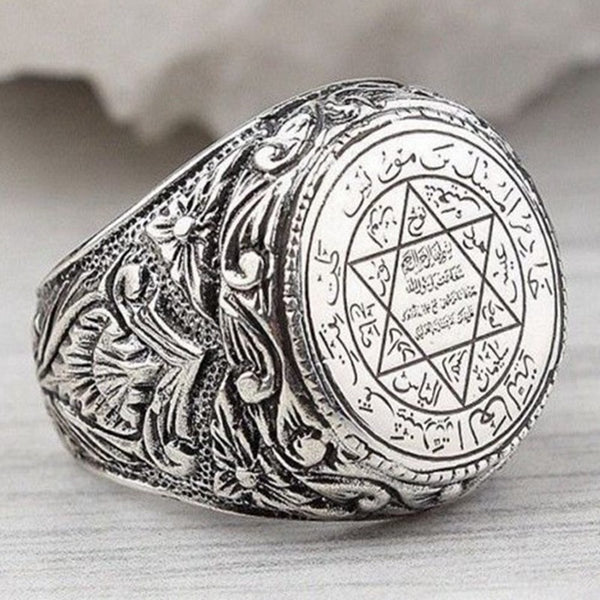 Fashion Ancient Greek Five-pointed Star Astronomical Figure Ring Good Luck Amulet Religious Personality Ring Men's Jewelry Gift