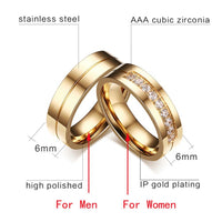 Fashion Women Men Couples AAA CZ Stainless Steel 18K Gold Plated Cubic Zirconia Wedding Band Ring 1pc