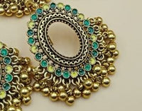 Round dish shaped earrings with golden bells - NATASHAHS