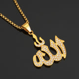 Arab Islamic Muslim Rune Shape Pendant Necklace Women's Necklace Crystal Inlaid Pendant Religious Rune Amulet Accessory Jewelry