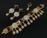 Peacock Style Jewelry in Golden base with Maroon precious stones - NATASHAHS
