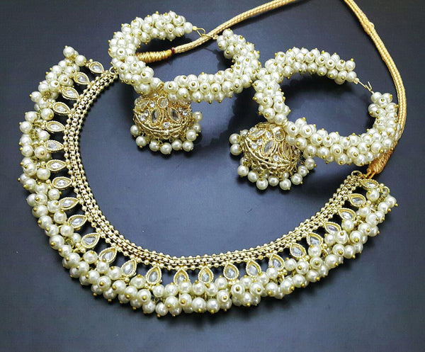 Indian golden set with white pearls - NATASHAHS