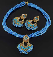 Trapezoid multi-color Crystals & pearls Earrings & Pendant Set - NATASHAHS