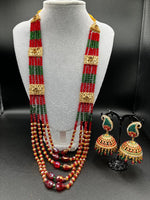 Hyderabadi style Red & Green jewelry set with jhumka and maala long necklace