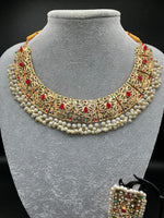 Golden base Hyderabadi earrings with modern choker - NATASHAHS