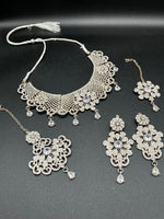 Silver zircon stones bridal jewelry set