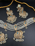 Hyderabadi style White pearls jewelry set with choker and anarkali earrings