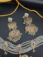Hyderabadi style White pearls jewelry set with choker and anarkali earrings