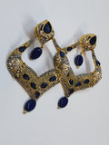 Blue stones Spade Style Earrings with Gold-plated Base - NATASHAHS