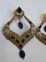 Blue stones Spade Style Earrings with Gold-plated Base - NATASHAHS