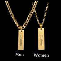 Personalized Engrave Name Square Pendant Necklace Bracelet Stainless Steel Custom Date Text ID Bar Choker Jewelry