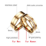 Wedding Bands Rings for Women / Men Love Gift Gold-color Stainless Steel CZ Promise Couple Jewelry