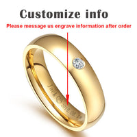 Classic Wedding Rings for Women Men Gold Color Stainless Steel Couple Band Anniversary Personalized Name Lovers Gift