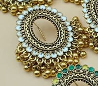Round dish shaped earrings with golden bells - NATASHAHS