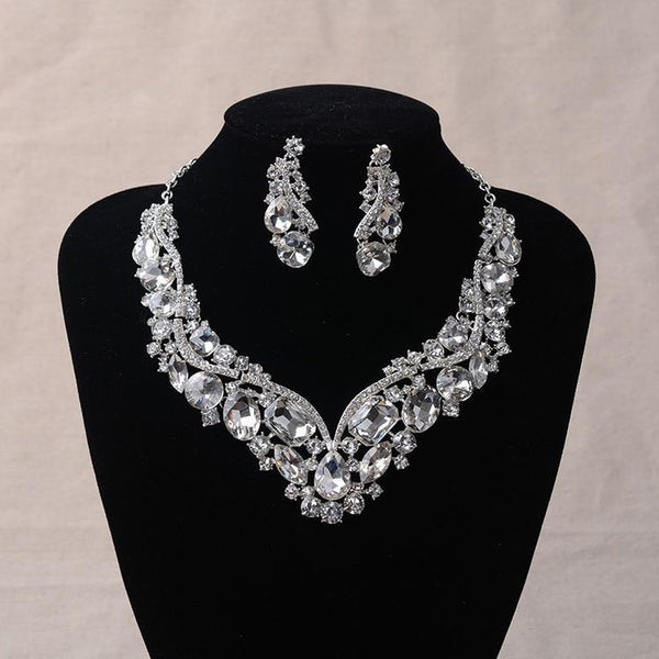 Luxury Rhinestone Wedding Jewelry Sets Earrings Geometric Crystal Statement Necklace Set for Bride African Bridal Jewelry Sets
