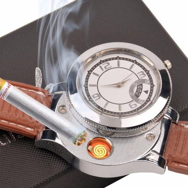 Natashahs Casual Watches Quartz Watch with USB Electronic Rechargeable Windproof Flameless Cigarette Lighter F668 - NATASHAHS