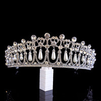 Vintage Silver Plated Queen Princess Diana Crown Crystal Pearl Diadem For Bridal Hair Accessories Bride Headbands Tiara De Noiva - NATASHAHS