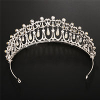 Vintage Silver Plated Queen Princess Diana Crown Crystal Pearl Diadem For Bridal Hair Accessories Bride Headbands Tiara De Noiva - NATASHAHS