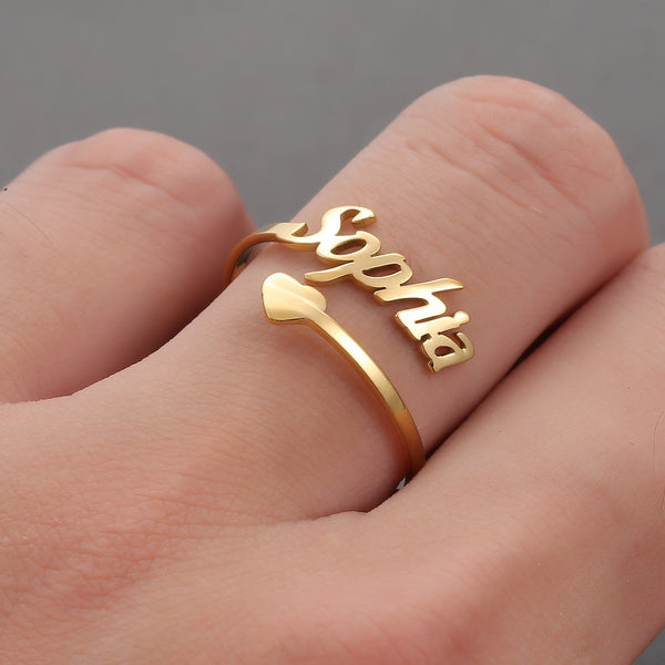 Adjustable Custom Ring Personalized Letter Heart Name Rings Stainless Steel - NATASHAHS