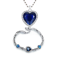 Titanic Heart of Ocean Necklaces for Women Peach Heart Blue Crystal Zircon Bracelets and Necklaces Jewelry Sets with Velvet Bags - NATASHAHS