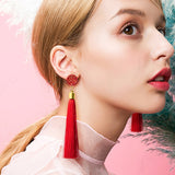 Fashion Bohemian Tassel Crystal Long Earrings Black Red Silk Fabric Drop Dangle Tassel Earrings For Women - NATASHAHS
