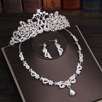 3PCS Rhinestone Crystal Butterfly Bridal Jewelry Sets Necklace Earring Tiara Set Wedding Hair Ornaments African Bead Jewelry Set - NATASHAHS